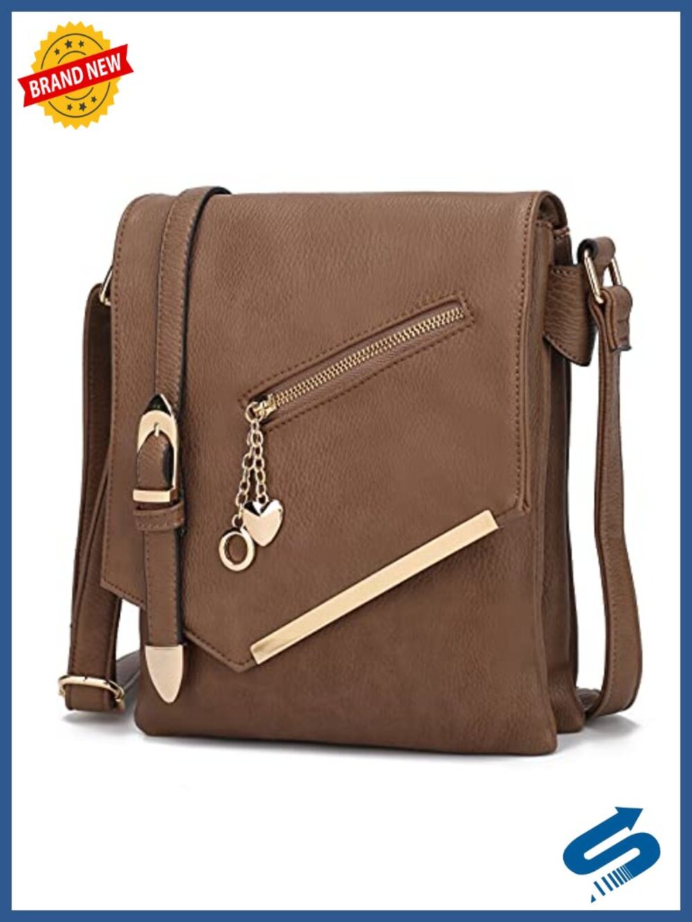 Vegan Leather Crossbody Bag for Women, Small Purse Handbag with Adjustable Strap